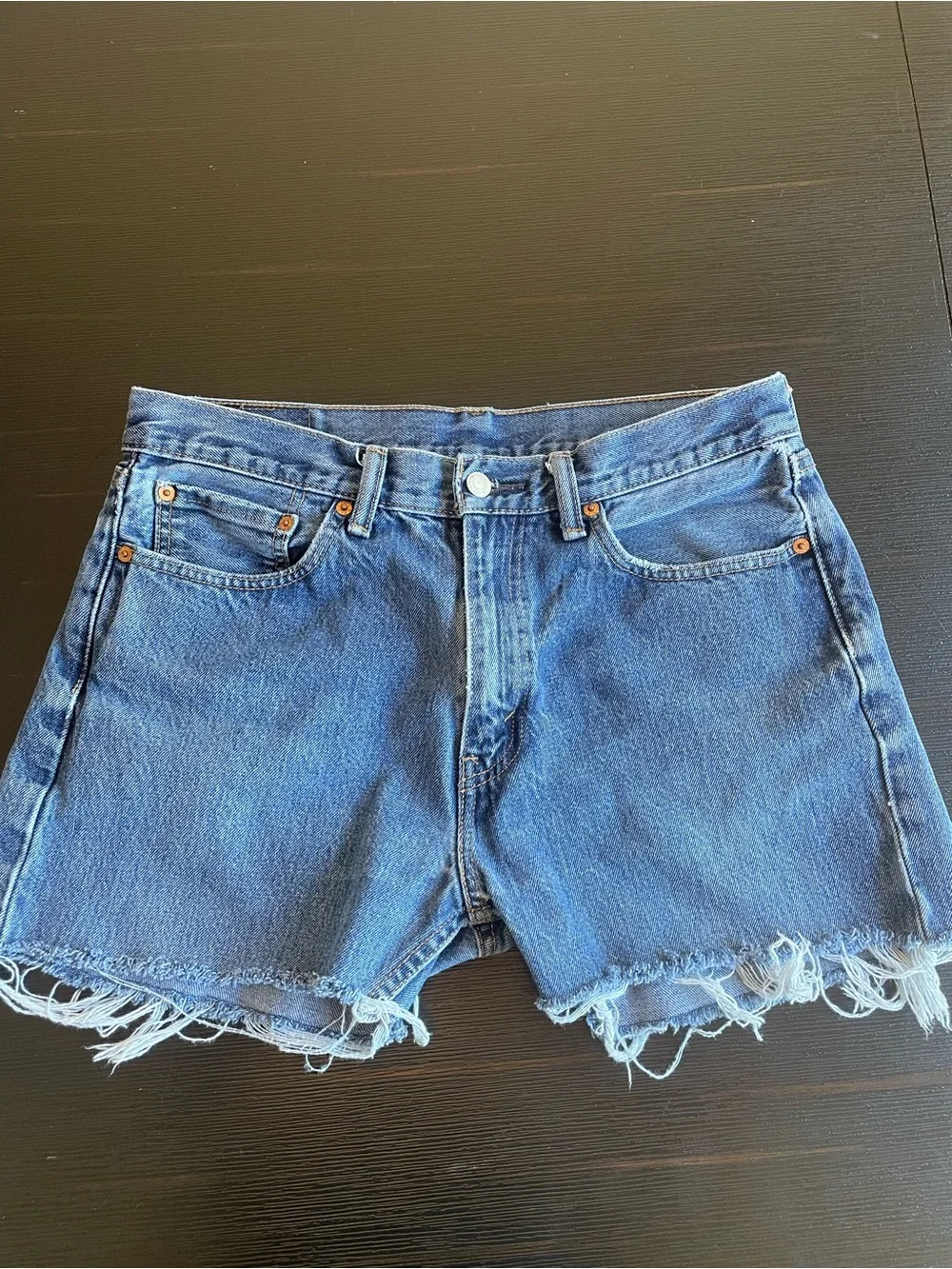 Levi's 505 Blue Denim Cutoff Raw Hem High Waisted Jean Shorts W33 Med